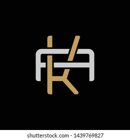 Initial letter A and K, AK, KA, overlapping interlock logo, monogram line art style, silver gold on black background