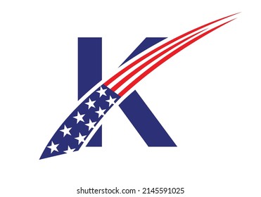 Initial Letter K American Logo for Business, Corporate and Company Sign. USA American Logo on Letter K Vector Template