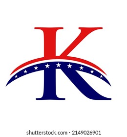 Initial Letter K American Logo for Business, Corporate and Company Sign. USA American Logo on Letter K Vector Template