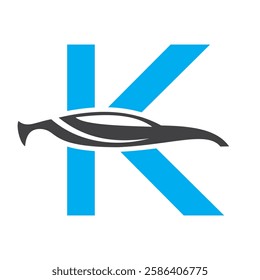 Initial Letter K Automotive Logo Design Concept With Car Symbol Vector Template 