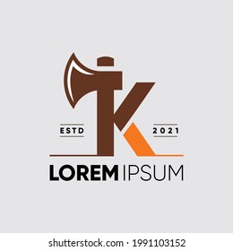 Initial Letter K Axe Logo Design Vector Graphic Icon Illustration 