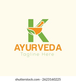 Letra Inicial K Ayurveda Eco Logo Design, Modelo Vetor Conceito Farmácia