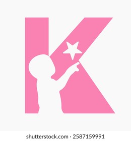 Initial Letter K Baby and Star Symbol For Kinds Logo Design