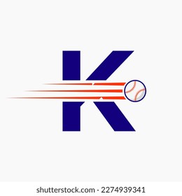 Initial Letter K Baseball Logo With Moving Baseball Icon