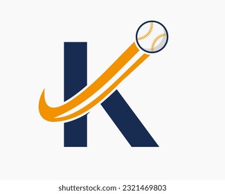 Initial Letter K Baseball Logo Concept With Moving Baseball Icon Vector Template