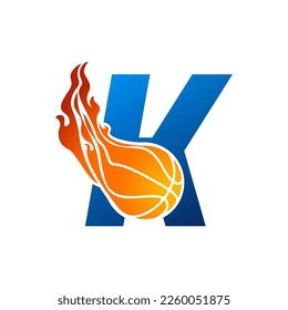 Initial Letter K Basketball Logo Concept with fireball