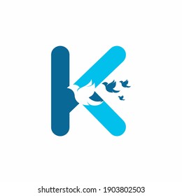 Initial letter K with bird shape inside vector logo design