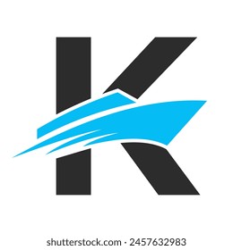 Initial Letter K Boat Logo For Yacht Sign. Maritime Symbol Vector Template