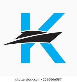 Initial Letter K Boat Logo Concept For Sailor Symbol Vector Template