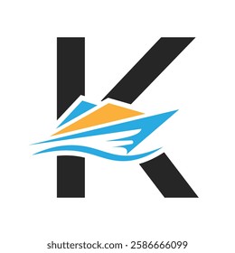 Initial Letter K Boat Logo Concept For Sailor Symbol Vector Template