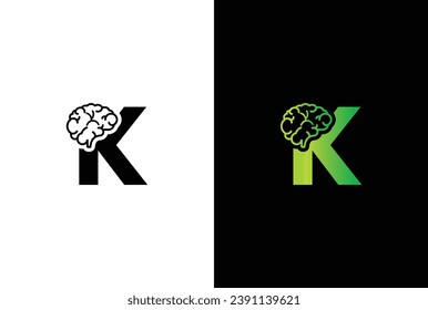 Initial letter K brain logo and icon vector illustration template design. Letter K Brain Idea Logo.