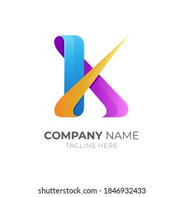 Initial letter K business logo template with ribbon 3d concept