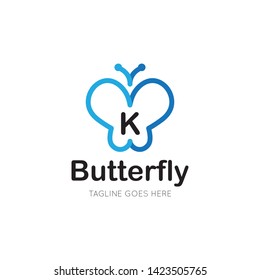 initial letter k butterfly logo and icon vector illustration design template