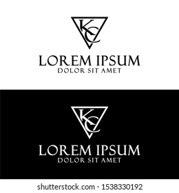 Initial letter K C logo template with triangle keystone illustration concept in flat design monogram symbol