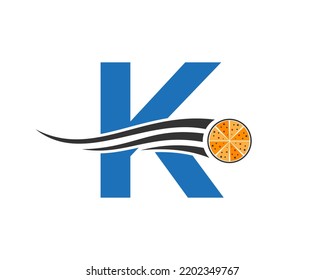 Initial Letter K Cafe Restaurant Logo With Pizza Concept Vector Template