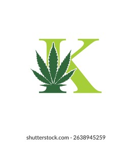 Initial Letter K with Cannabis Leaf