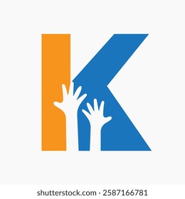 Initial Letter K Charity Logo Design Concept With Two Hand Symbol