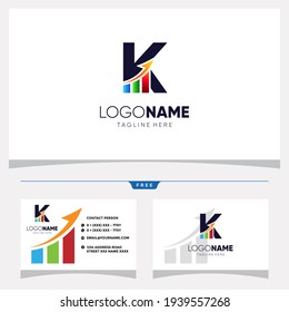 Initial Letter K Chart Bar Logo Design and Bussiness Card Vector Graphic