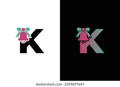 Letra inicial Logo de la pelota de Navidad K. Letra K letras navideñas clip vectorial arte aislado en ilustración de fondo blanco.