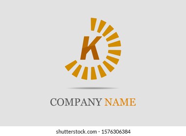 Initial letter K with circle burst. vector design. 