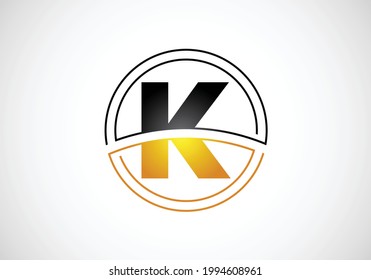 Initial letter K with circle frame. Graphic alphabet symbol for corporate business identity