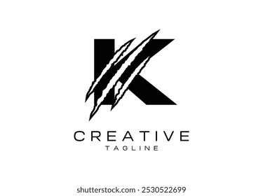 Initial Letter K and Claw, Scratch Logo Design Template - Vector