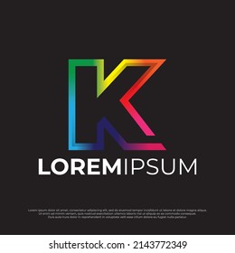 Initial letter K colorful Modern digital alphabet font, Rainbow color design fashion futuristic font