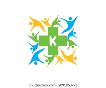 carta inicial K cruz más imagen del logotipo de la atención médica ilustraciones de la plantilla de diseño de iconos
