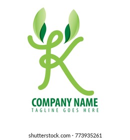 Initial Letter K Design Logo with Green Element
