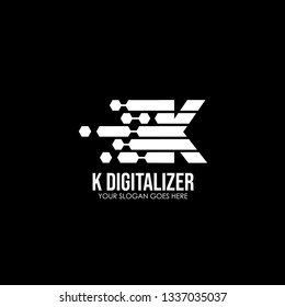 Initial Letter K Digital Logo Design Template. The hexagonal connection with white and black - Vector