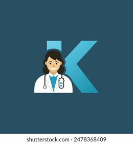 Initial Letter K Doctor icon Logo Design Vector Graphic Emblem Illustration. 