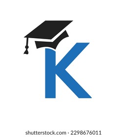 Initial Letter K Education Logo Design Combine With Graduation Hat Icon Vector Template