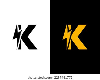 Letra inicial K Logotipo eléctrico. letra creativa K Plantilla vectorial de logotipo eléctrico