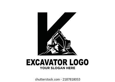logotipo de miniexcavadora de letra K inicial