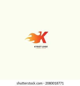 Initial letter K Fast speed, fire logo design template