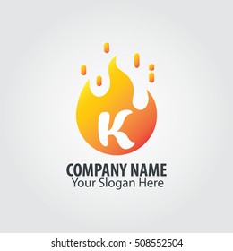 Initial Letter K With Fire Logo 