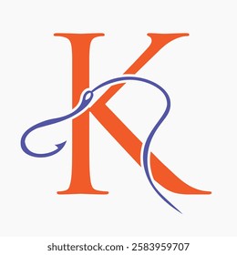 Initial Letter K Fishing Hook Logo Design Concept For Fishing Logo Company