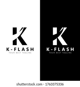 Plantilla de diseño del vector del logotipo de flash K de letra inicial. Letra en blanco y negro con espacio negativo aislado sobre fondo blanco y negro. Puede utilizarse para el logotipo o el símbolo de la empresa