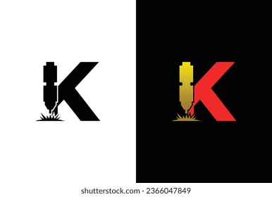 Initial Letter K Flat Laser Cutting Logo. Schreibvorlage K und Vorlage für das Design von Vektorgrafiken-Logo mit Lasergravur.