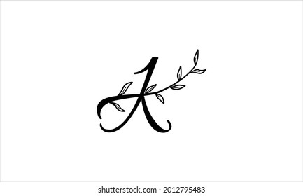 initial letter K floral hand drawn botanical boho icon logo design vector illustration symbol