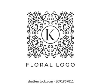 initial letter K Floral Logo Vector Design illustrations Template. 
Vector Logo design for natural products, flower shop, cosmetics, Organic, ecology concepts, health, spa.