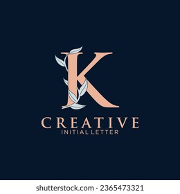 Initial Letter K and Floral Logo vector, Botanical Minimalistic Letter Feminine Logo design template