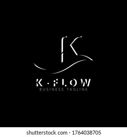 Initial letter K flow logo vector design template. Silhouette letter isolated on black background. Can be used for company logo or symbol