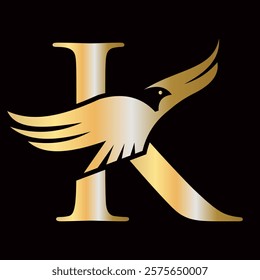 Initial Letter K Flying Eagle Logo Concept For Speed Icon and Transportation Symbol Vector Sign