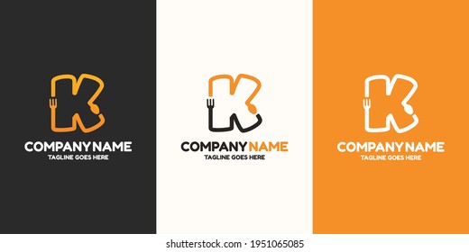 Initial letter K food Logo Design Template. Illustration vector graphic. Design concept fork and spoon With letter symbol. Perfect for cafe, restaurant, cooking business