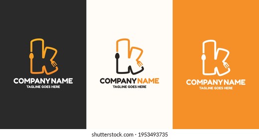 Initial letter K food Logo Design Template. Illustration vector graphic. Design concept fork and spoon With letter symbol. Perfect for cafe, restaurant, cooking business