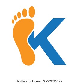 Letra inicial K pé conceito de design de logotipo para degrau símbolo vetor sinal