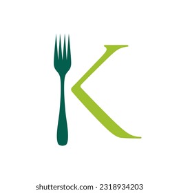 Initial Letter K with Fork Restaurant Logo Design Inspiration