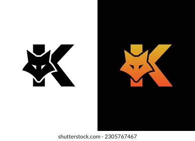 Initial Letter K with Fox Logo Design. Fox letter K logo with animal design template