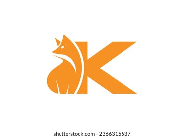 Initial Letter K with Fox Logo Design. Fox letter K logo with animal design template